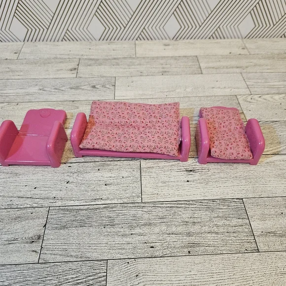 Li'L Woodzeez Pink Dollhouse Couch Chairs Reclining Living Room Set - Picture 3 of 6